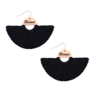 Riah Fashion blessed black etched tassel earrings 